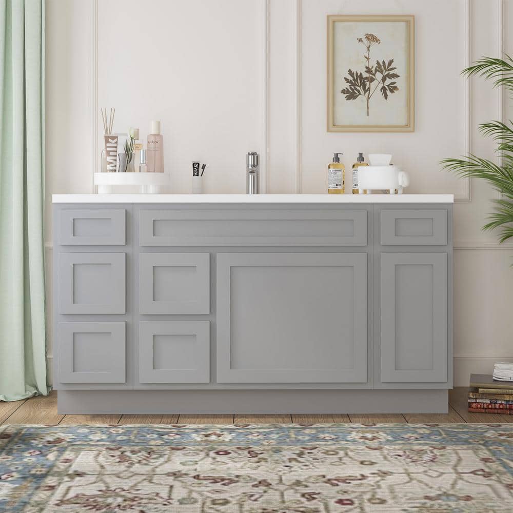 Vanity Art 60 in. W x 21 in. D x 32.5 in. H Bath Vanity Cabinet without Top in Gray