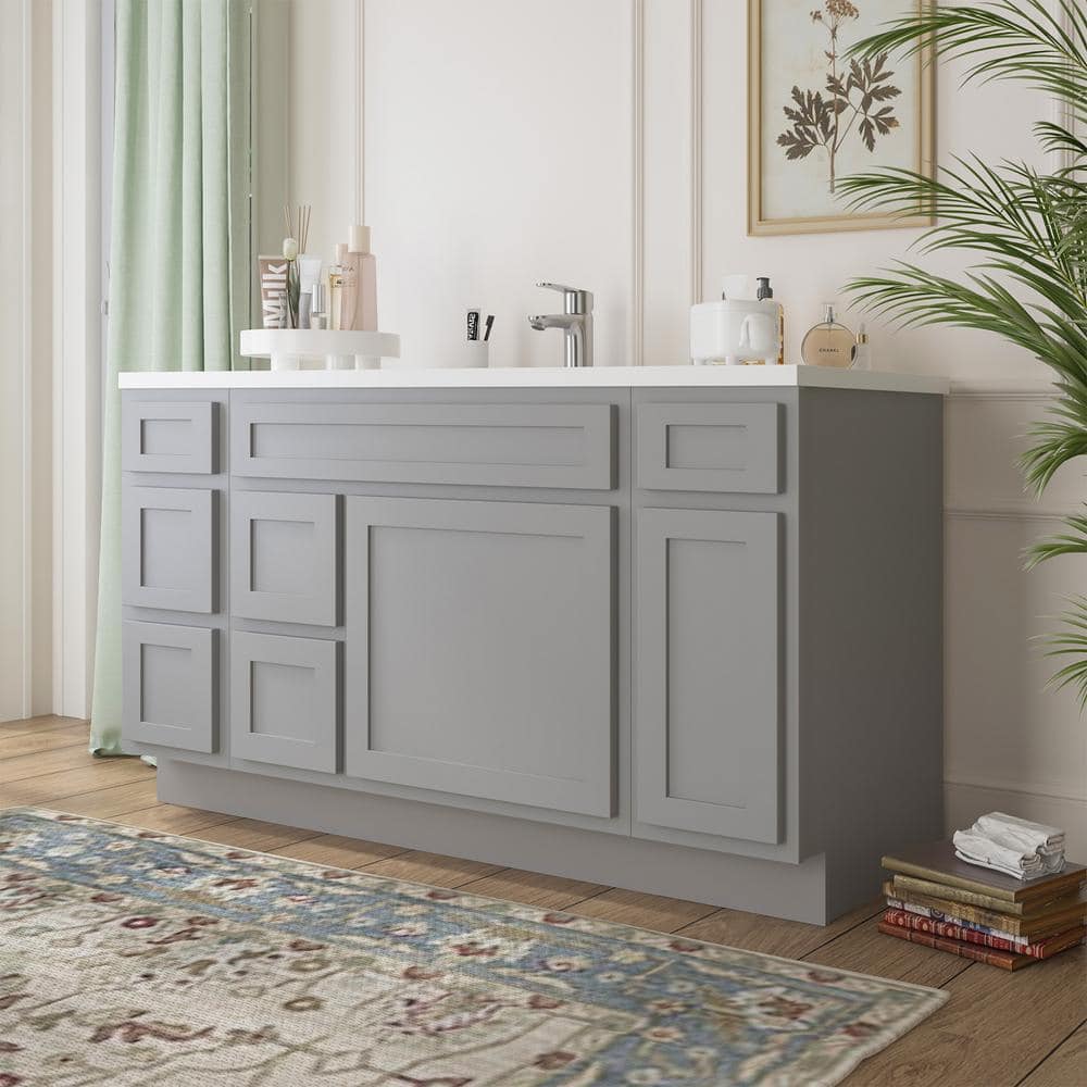 Vanity Art 60 in. W x 21 in. D x 32.5 in. H Bath Vanity Cabinet without Top in Gray
