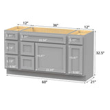 Vanity Art 60 in. W x 21 in. D x 32.5 in. H Bath Vanity Cabinet without Top in Gray