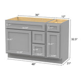 Vanity Art 48 in. W x 21 in. D x 32.5 in. H Bath Vanity Cabinet without Top in Gray