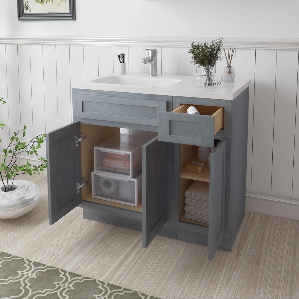 Vanity Art 36 in. W x 21 in. D x 32.5 in. H Bath Vanity Cabinet without Top in Silver