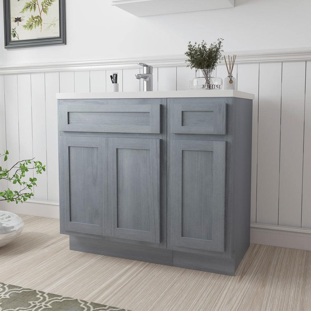 Vanity Art 36 in. W x 21 in. D x 32.5 in. H Bath Vanity Cabinet without Top in Silver