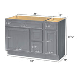 Vanity Art 48 in. W x 21 in. D x 32.5 in. H Bath Vanity Cabinet without Top in Silver