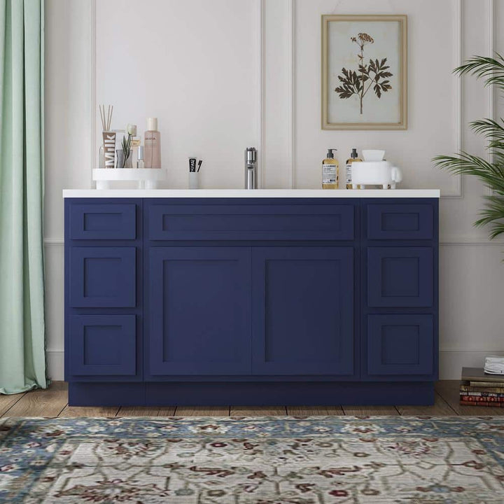 Vanity Art 57 in. W x 21 in. D x 32.5 in. H Bath Vanity Cabinet without Top in Blue