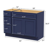 Vanity Art 45 in. W x 21 in. D x 32.5 in. H Bath Vanity Cabinet without Top in Blue