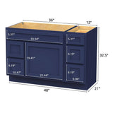 Vanity Art 48 in. W x 21 in. D x 32.5 in. H Bath Vanity Cabinet without Top in Blue