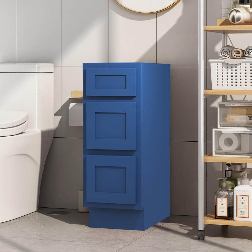 Vanity Art 12 in. W x 21 in. D x 32.5 in. H 3-Drawers Bath Vanity Cabinet without Top in Blue