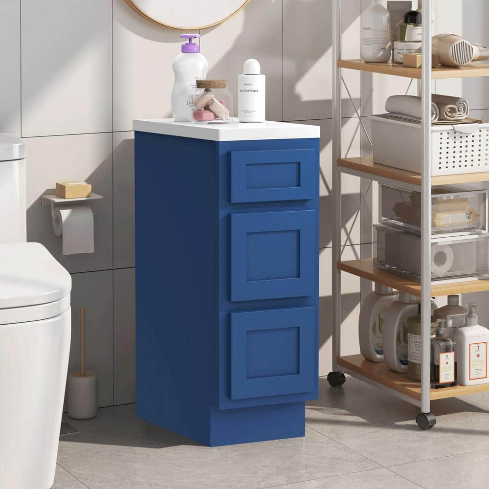 Vanity Art 12 in. W x 21 in. D x 32.5 in. H 3-Drawers Bath Vanity Cabinet without Top in Blue