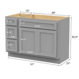 Vanity Art 51 in. W. x 21 in. D x 32.5 in. H Bath Vanity Cabinet without Top in Gray