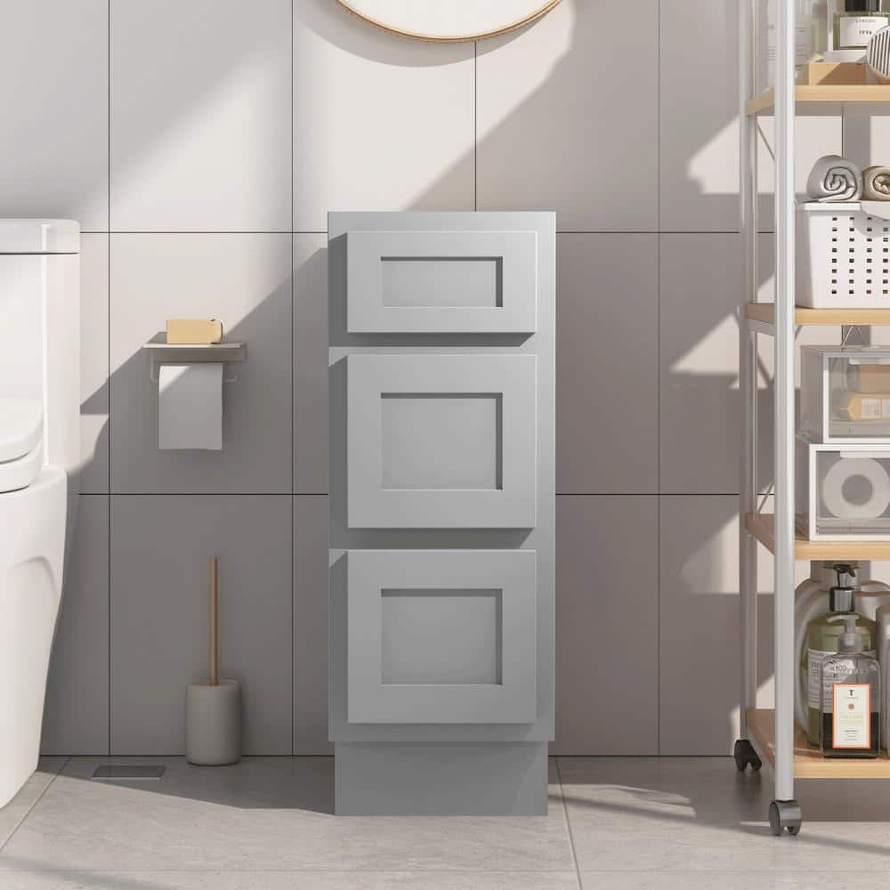 Vanity Art 12 in. W x 21 in. D x 32.5 in. H 3-Drawers Bath Vanity Cabinet Only in Gray