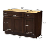 Vanity Art 51 in. W x 21 in. D x 32.5 in. H Bath Vanity Cabinet without Top in Brown