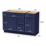 Vanity Art 51 in. W x 21 in. D x 32.5 in. H Bath Vanity Cabinet without Top in Blue