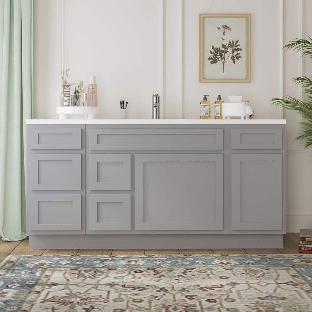 Vanity Art 66 in. W x 21 in. D x 32.5 in. H Bath Vanity Cabinet without Top in Gray