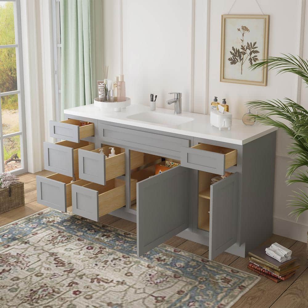 Vanity Art 66 in. W x 21 in. D x 32.5 in. H Bath Vanity Cabinet without Top in Gray