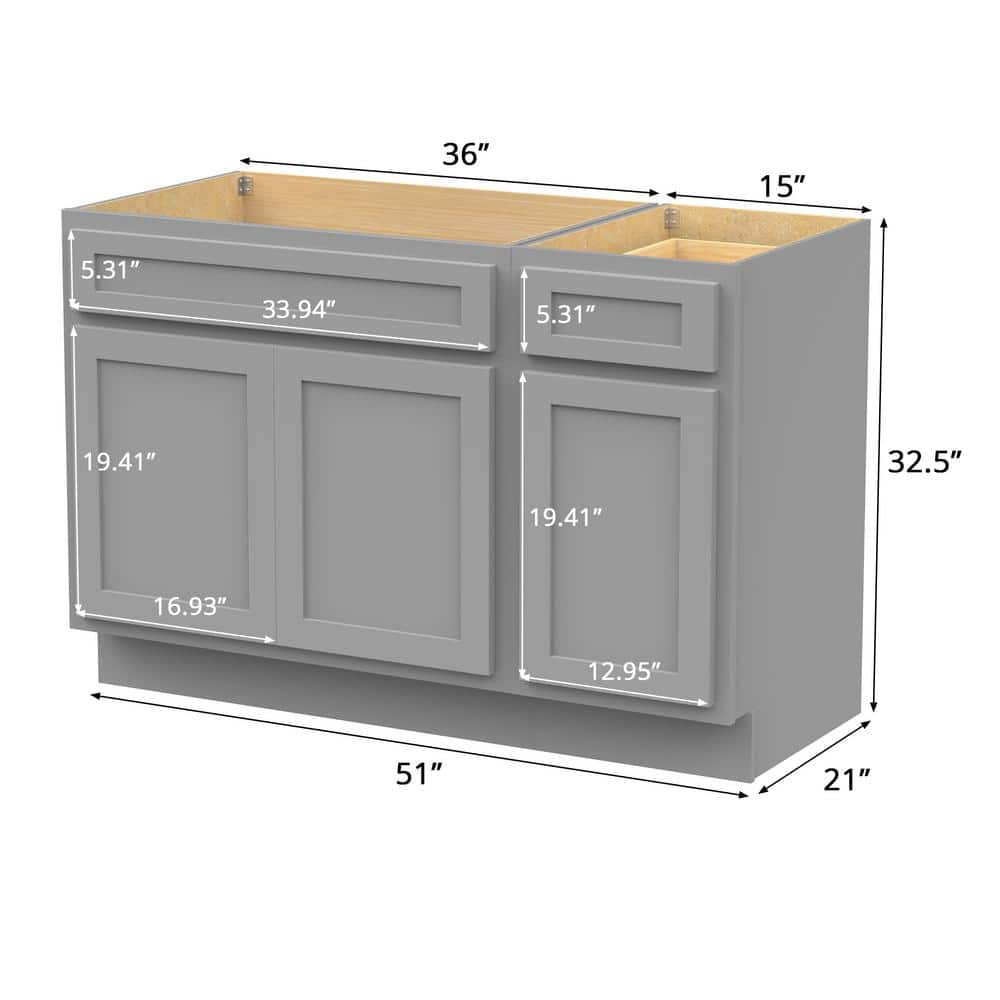 Vanity Art 51 in. W x 21 in. D x 32.5 in. H Bath Vanity Cabinet without Top in Gray