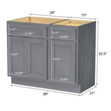 Vanity Art 39 in. W x 21 in. D x 32.5 in. H Bath Vanity Cabinet without Top in Silver