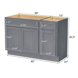 Vanity Art 45 in. W x 21 in. D x 32.5 in. H Bath Vanity Cabinet without Top in Silver