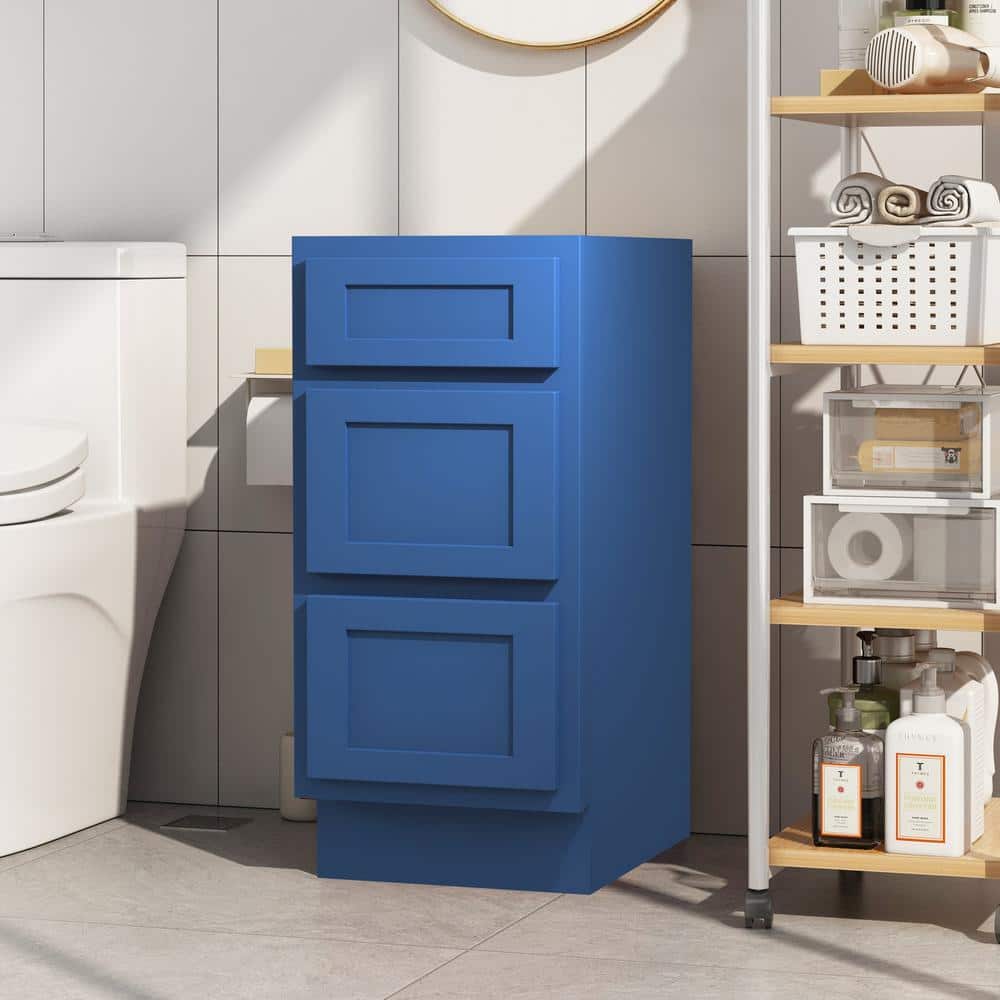Vanity Art 15 in. W x 21 in. D x 32.5 in. H 3-Drawers Bath Vanity Cabinet without Top in Blue