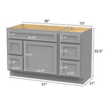 Vanity Art 51 in. W x 21 in. D x 32.5 in. H Bath Vanity Cabinet without Top in Gray