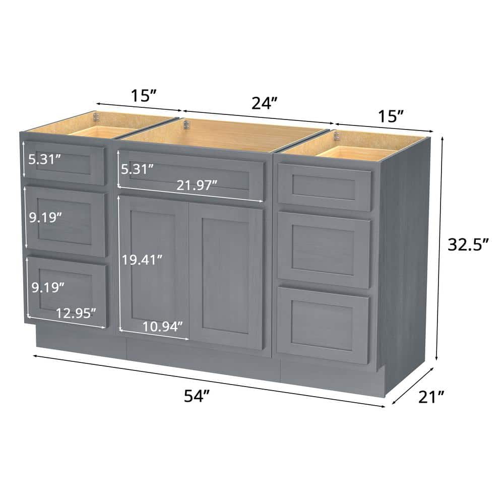 Vanity Art 54 in. W x 21 in. D x 32.5 in. H Bath Vanity Cabinet without Top in Silver