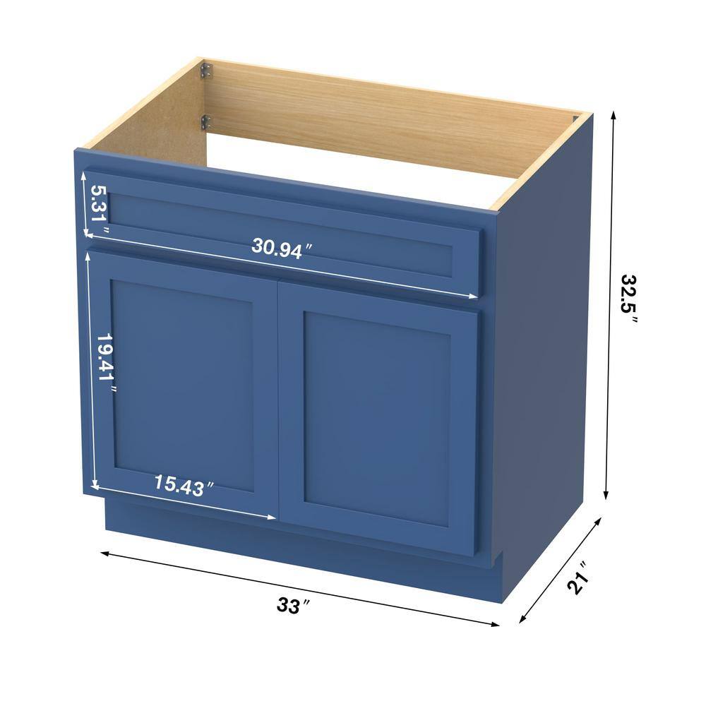 Vanity Art 33 in. W x 21 in. D x 32.5 in. H 2-Doors Bath Vanity Cabinet without Top in Blue