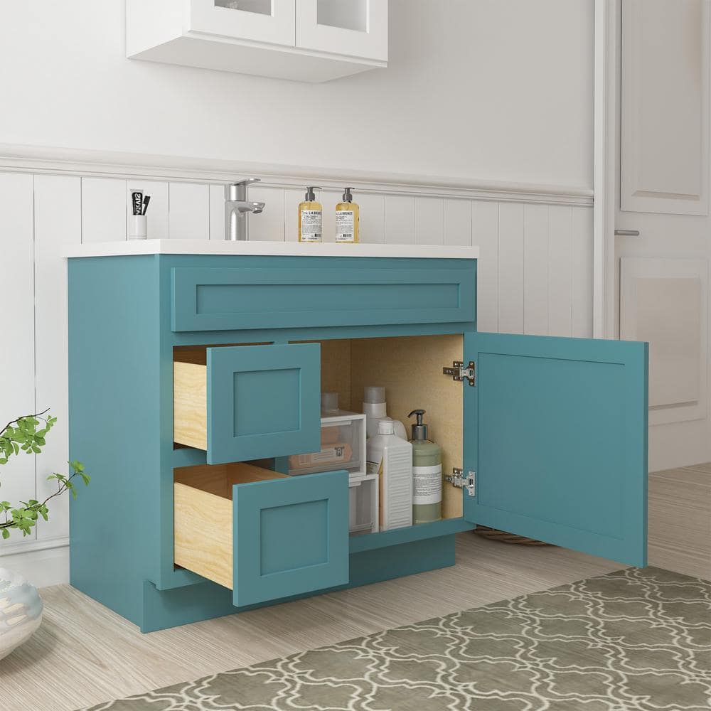 Vanity Art 36 in. W. x 21 in. D x 32.5 in. H 2-Left Drawers Bath Vanity Cabinet without Top in Sea Green