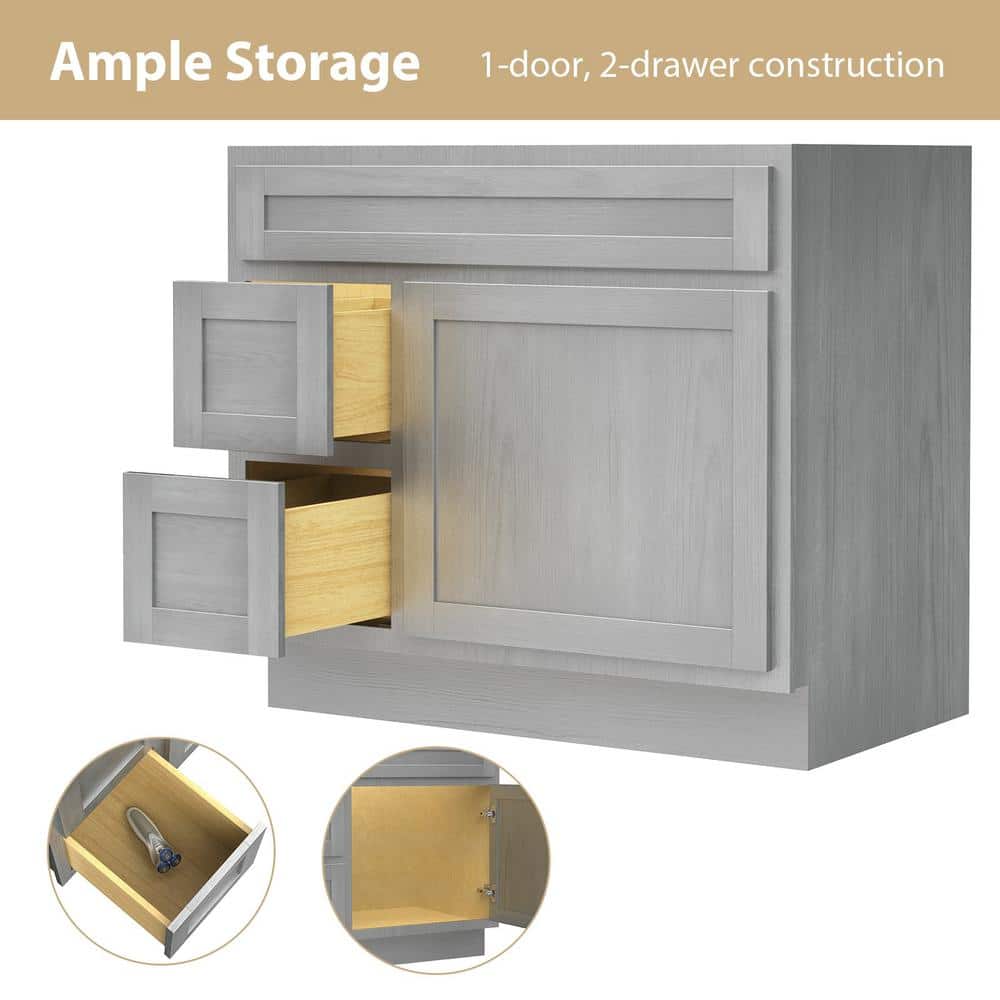 Vanity Art 36 in. W x 21 in. D x 32.5 in. H 2-Left Drawers Bath Vanity Cabinet without Top in Silver