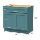 Vanity Art 36 in. W x 21 in. D x 32.5 in. H 2-Doors Bath Vanity Cabinet Only in Sea Green