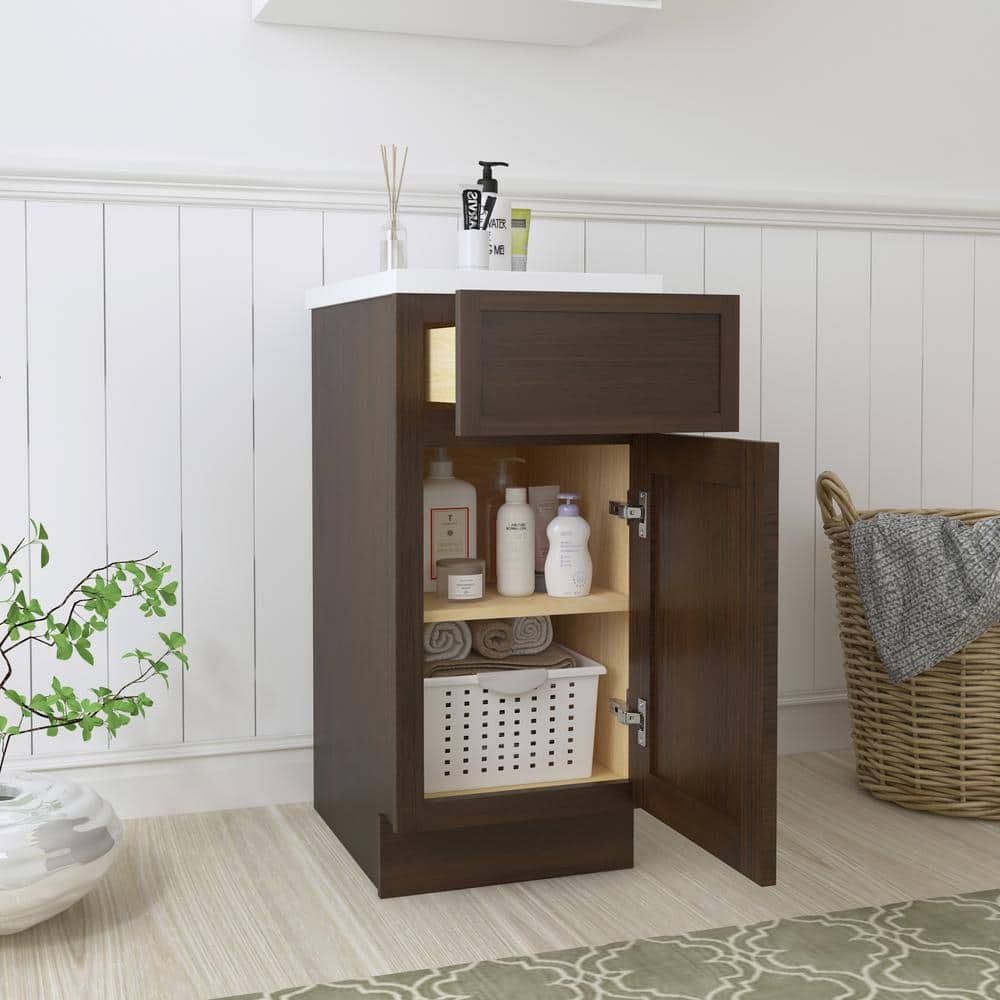 Vanity Art 15 in. W x 21 in. D x 32.5 in. H 1-Drawer Bath Vanity Cabinet Only in Brown