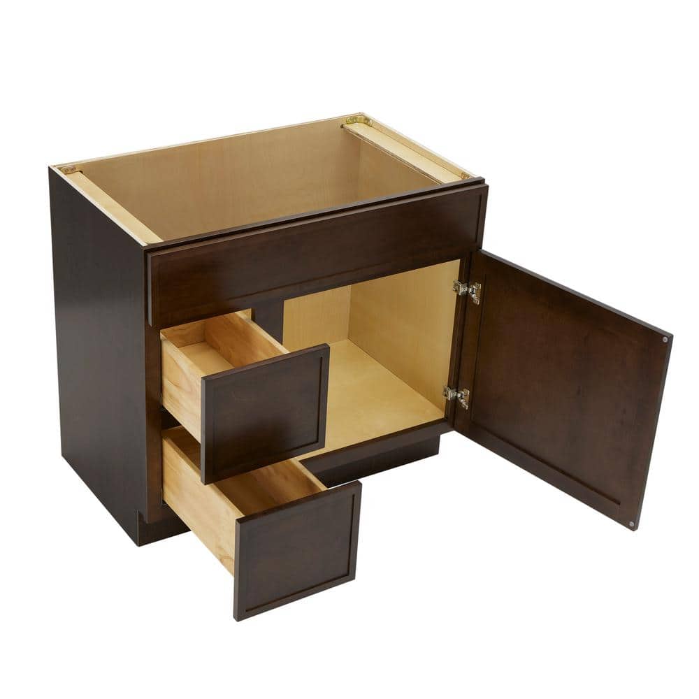 Vanity Art 36 in. W x 21 in. D x 32.5 in. H 2-Left Drawers Bath Vanity Cabinet without Top in Brown