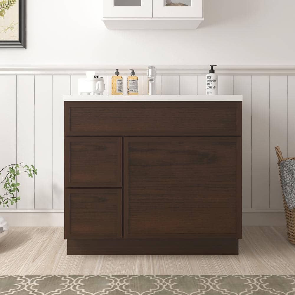 Vanity Art 36 in. W x 21 in. D x 32.5 in. H 2-Left Drawers Bath Vanity Cabinet without Top in Brown