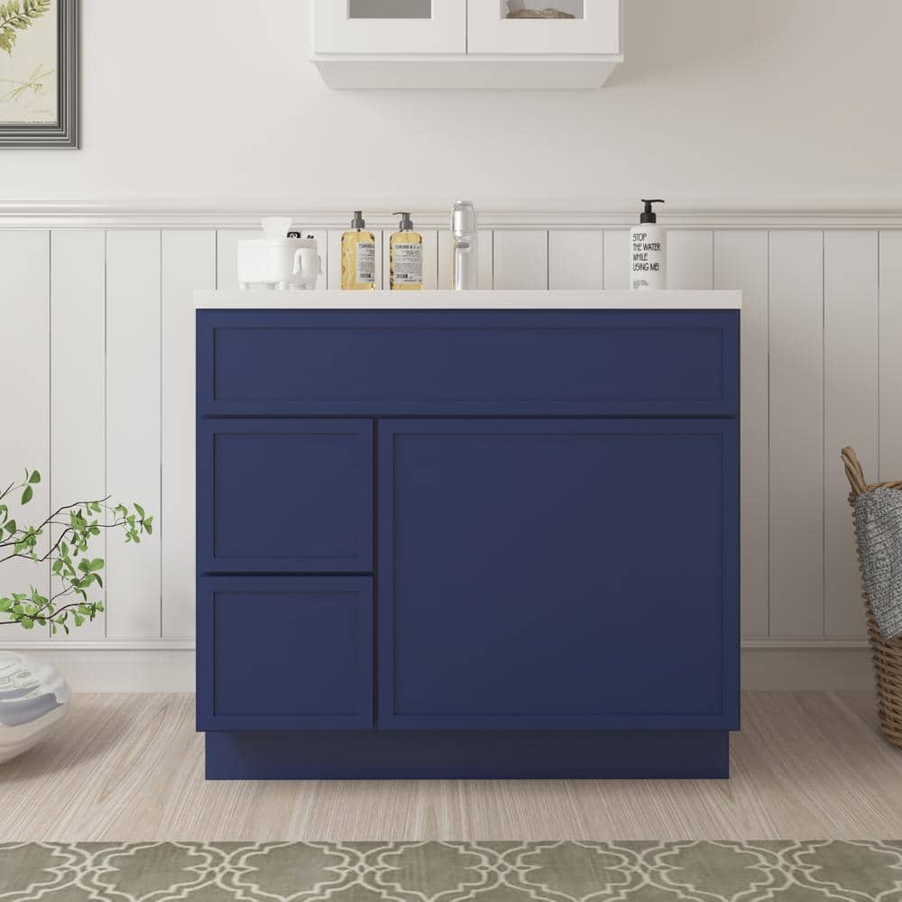 Vanity Art 36 in. W x 21 in. D x 32.5 in. H 2-Left Drawers Bath Vanity Cabinet without Top in Blue