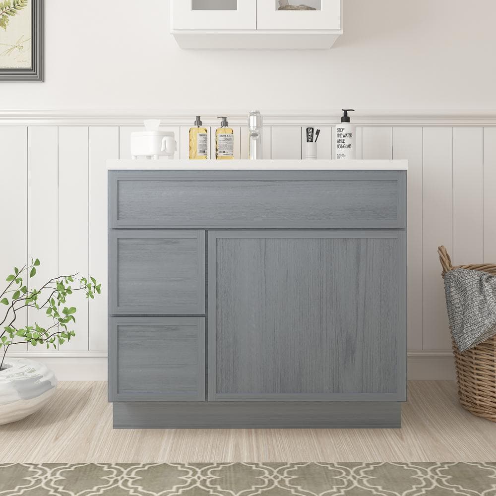 Vanity Art 36 in. W. x 21 in. D x 32.5 in. H 2-Left Drawers Bath Vanity Cabinet without Top in Smoky Gray