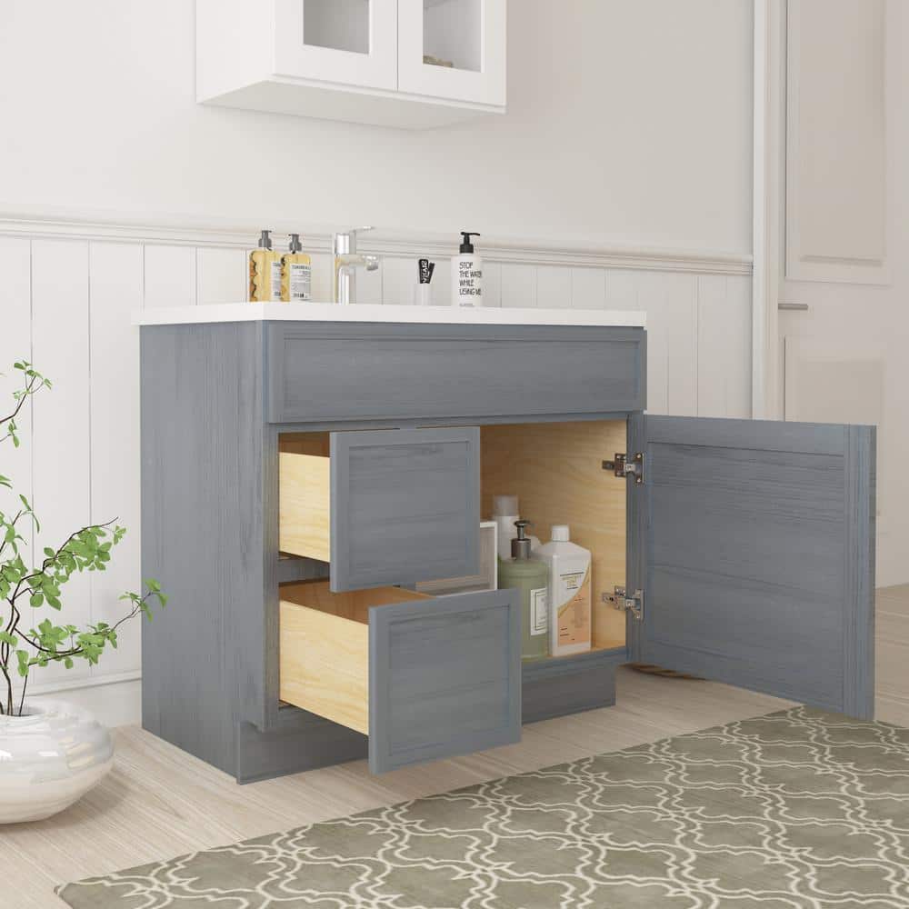 Vanity Art 36 in. W. x 21 in. D x 32.5 in. H 2-Left Drawers Bath Vanity Cabinet without Top in Smoky Gray