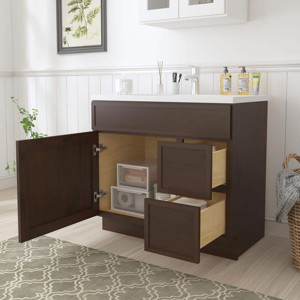 Vanity Art 36 in. W x 21 in. D x 32.5 in. H 2-Right Drawers Bath Vanity Cabinet without Top in Brown