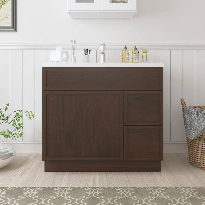 Vanity Art 36 in. W x 21 in. D x 32.5 in. H 2-Right Drawers Bath Vanity Cabinet without Top in Brown