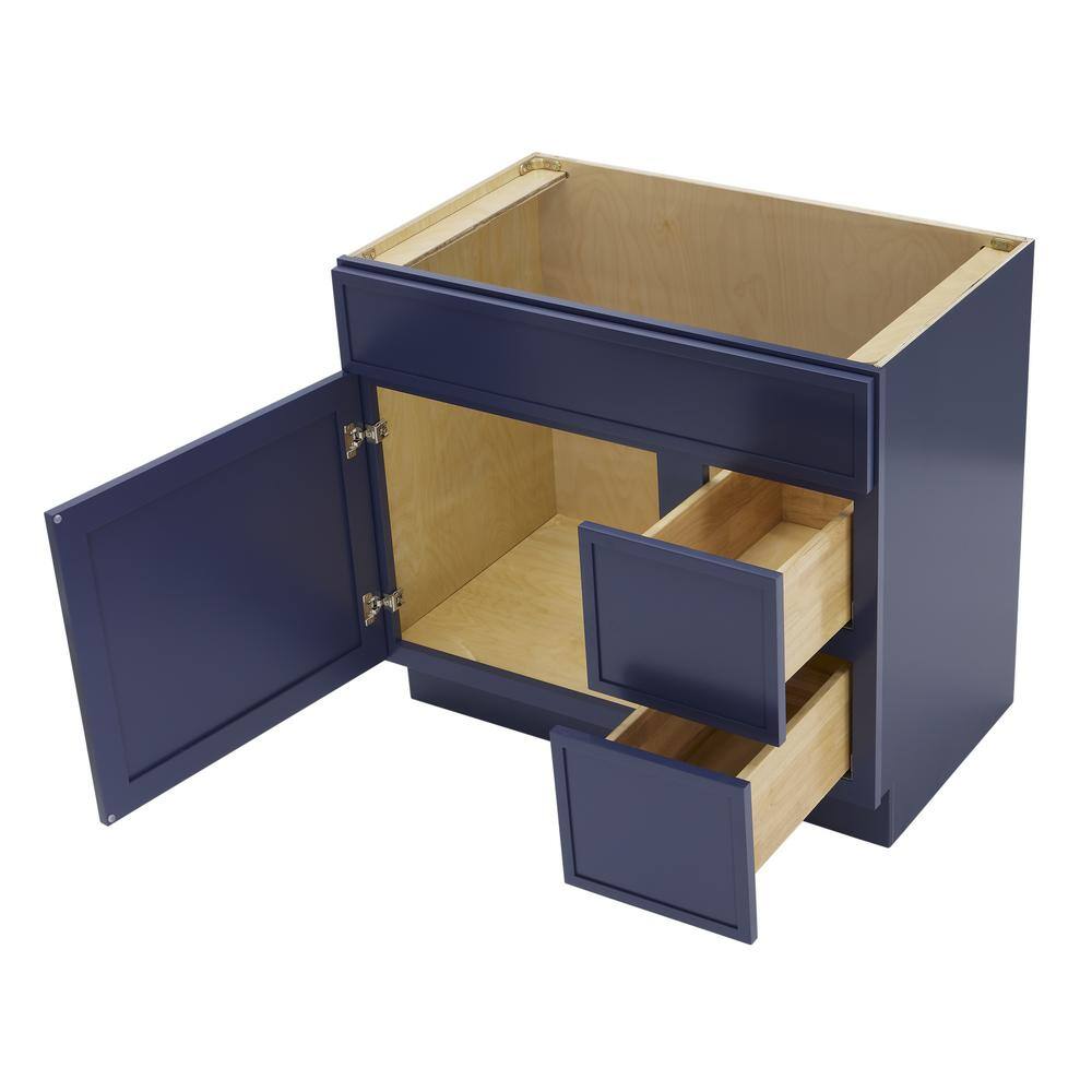 Vanity Art 36 in. W x 21 in. D x 32.5 in. H 2-Right Drawers Bath Vanity Cabinet without Top in Blue