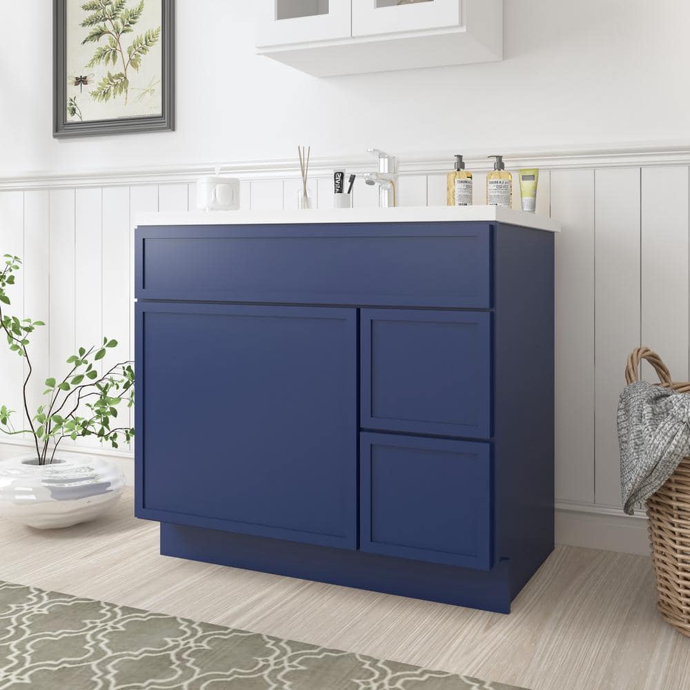 Vanity Art 36 in. W x 21 in. D x 32.5 in. H 2-Right Drawers Bath Vanity Cabinet without Top in Blue