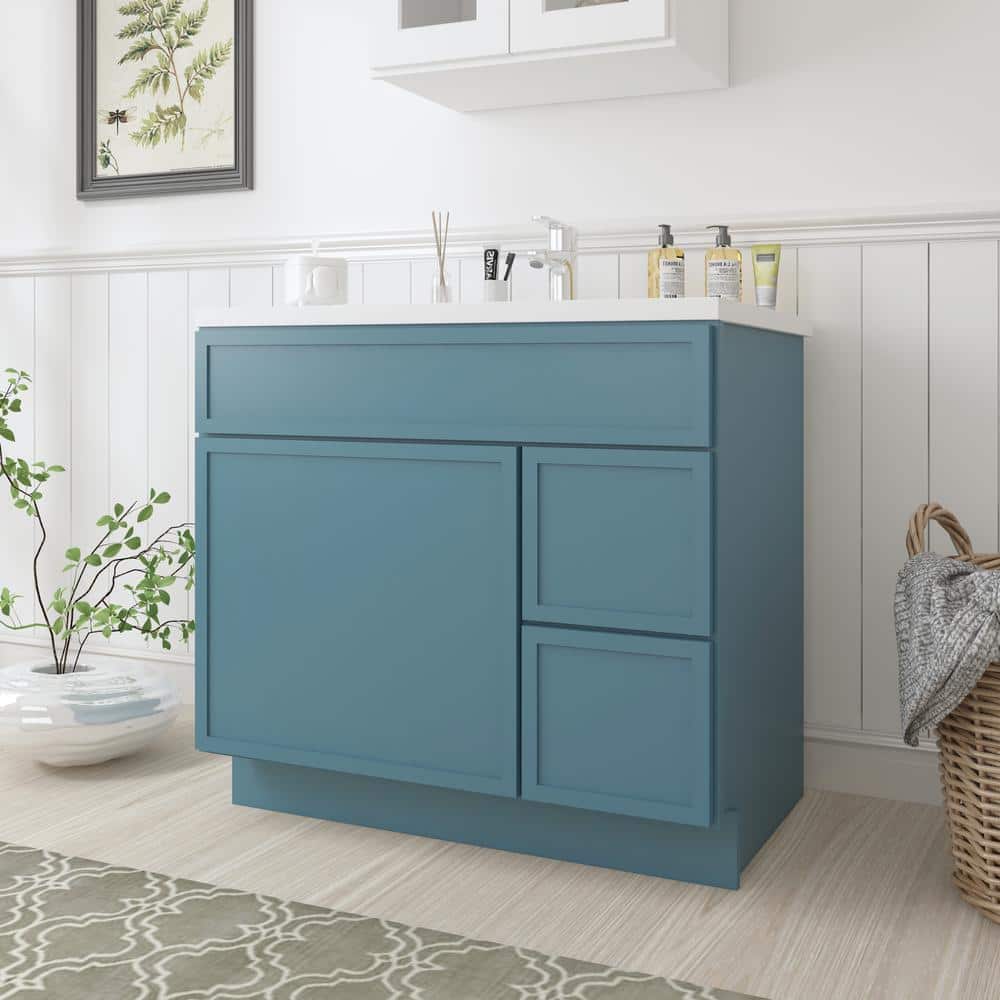 Vanity Art 36 in. W x 21 in. D x 32.5 in. H 2-Right-Drawers Bath Vanity Cabinet without Top in Sea Green
