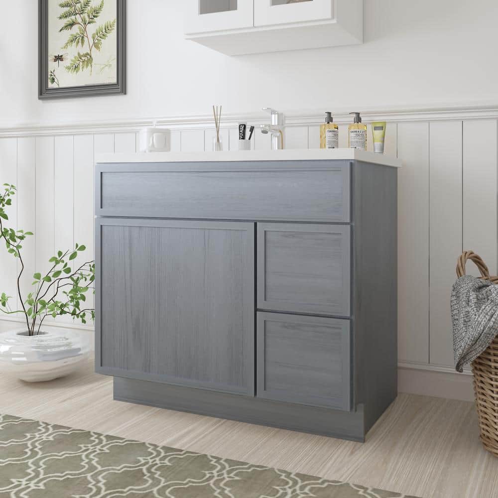 Vanity Art 36 in. W x 21 in. D x 32.5 in. H 2-Right Drawers Bath Vanity Cabinet without Top in Smoky Gray