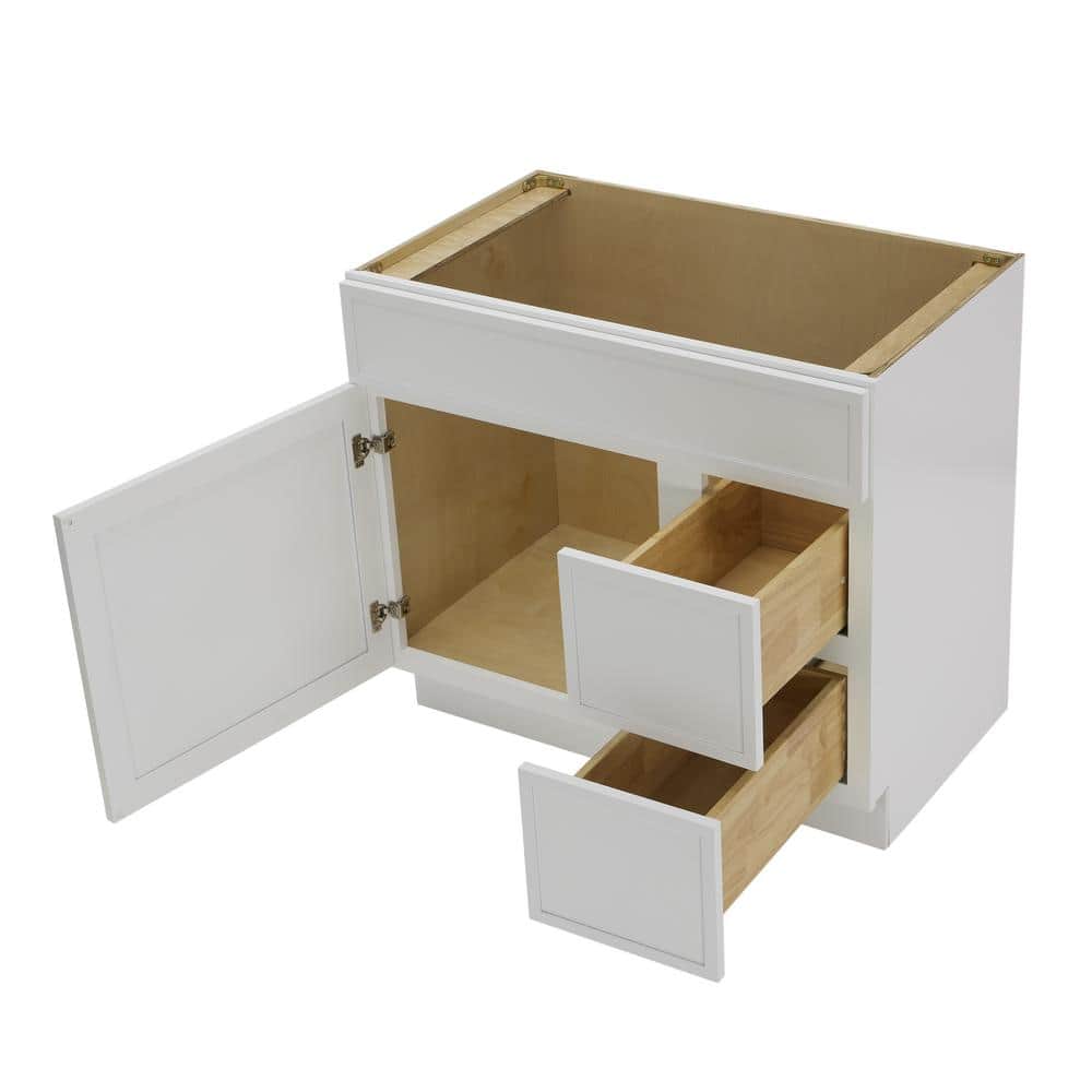 Vanity Art 36 in. W x 21 in. D x 32.5 in. H 2-Right Drawers Bath Vanity Cabinet without Top in White