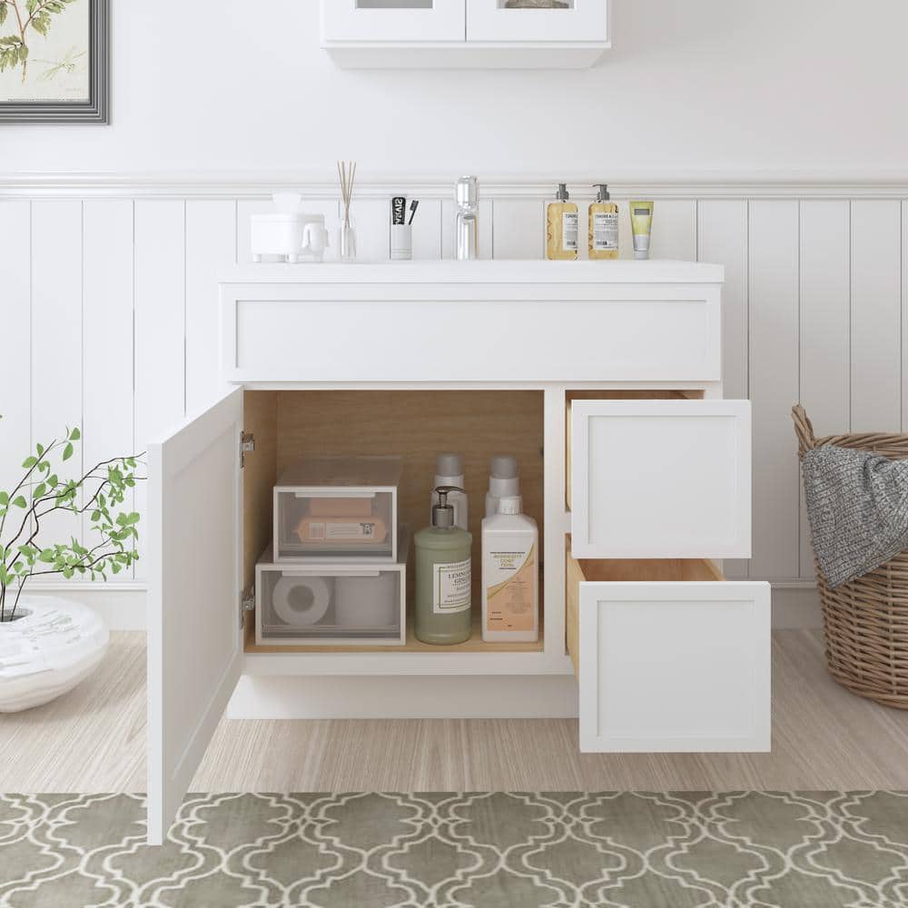 Vanity Art 36 in. W x 21 in. D x 32.5 in. H 2-Right Drawers Bath Vanity Cabinet without Top in White