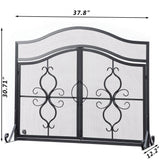 Vanity Art Brescia Black Iron 2-Panel Fireplace Screen with Decorative Filigree