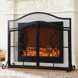 Vanity Art Brescia Black Iron 2-Panel Fireplace Screen with Decorative Filigree