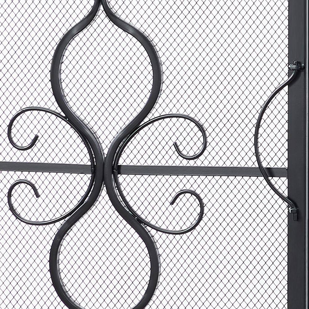 Vanity Art Brescia Black Iron 2-Panel Fireplace Screen with Decorative Filigree