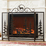 Vanity Art Savona Black Iron 3-Panel Fireplace Screen with Decorative Filigree