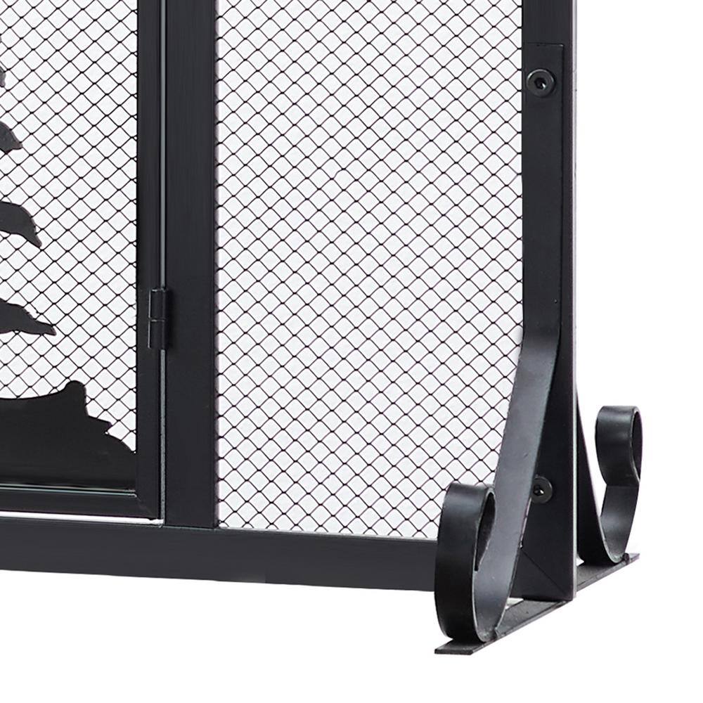 Vanity Art Ravenna Black Iron 1-Panel Fireplace Screen with Decorative Filigree