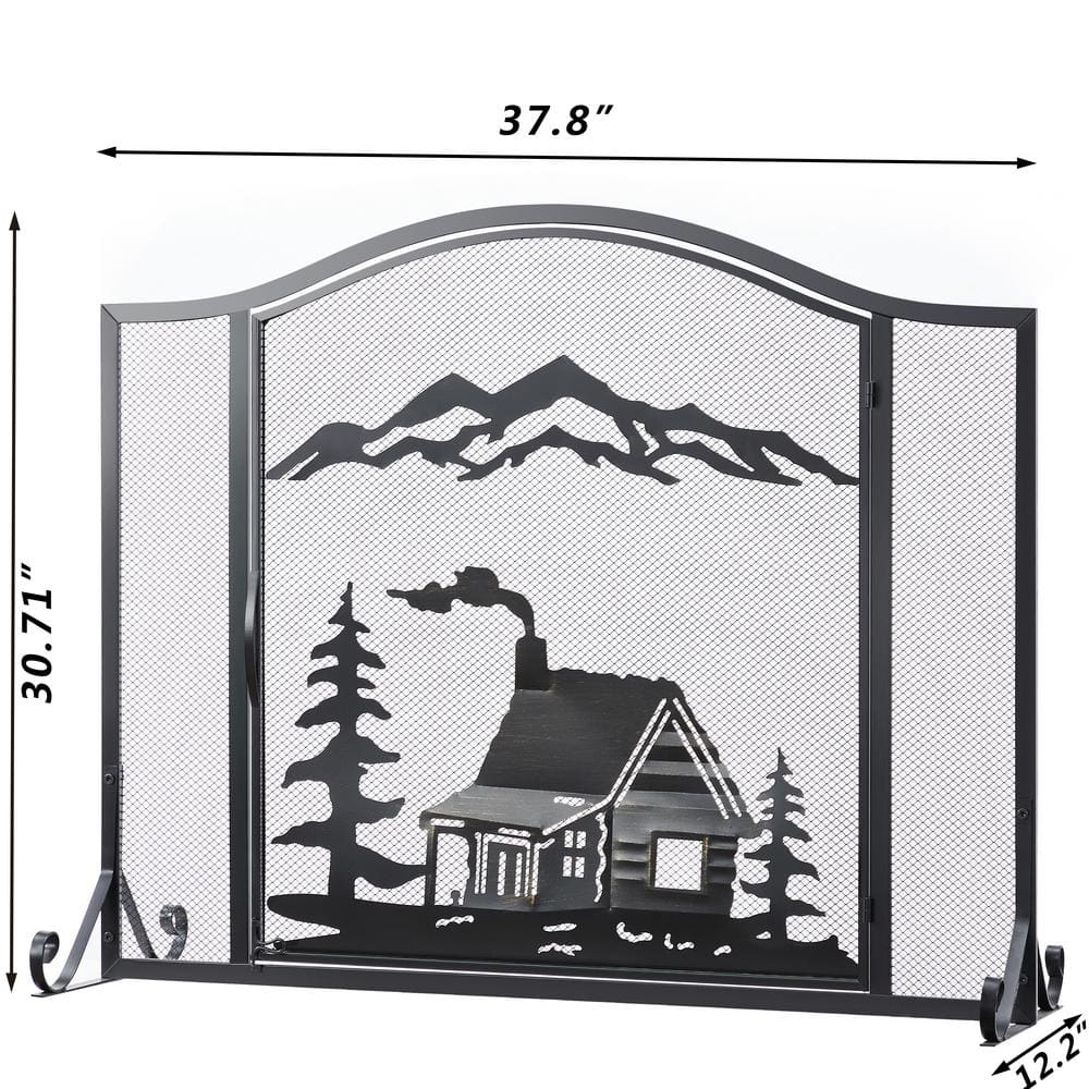 Vanity Art Ravenna Black Iron 1-Panel Fireplace Screen with Decorative Filigree