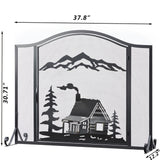 Vanity Art Ravenna Black Iron 1-Panel Fireplace Screen with Decorative Filigree