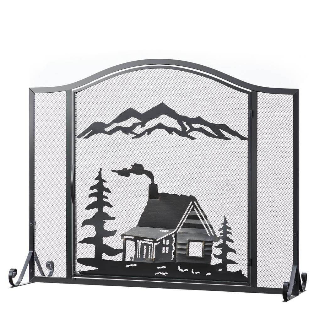 Vanity Art Ravenna Black Iron 1-Panel Fireplace Screen with Decorative Filigree